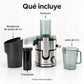 Qué incluye el extractor Sankey XJ-8505: extractor, recipiente de pulpa de 2 L, empujador y jarra de 1.1 L