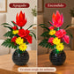 Arreglo de flores artificiales con luz LED, diseño Rojo Tropical – comparación apagado y encendido