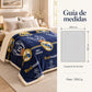 Frazada reversible piel de oveja, diseño Real Madrid, guía de medidas y estampado