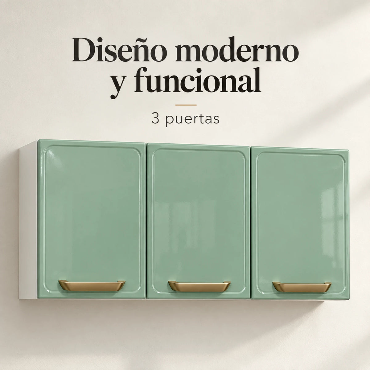 Vista frontal del gabinete aéreo de cocina metálico Bertolini de 3 puertas, 120 cm de ancho