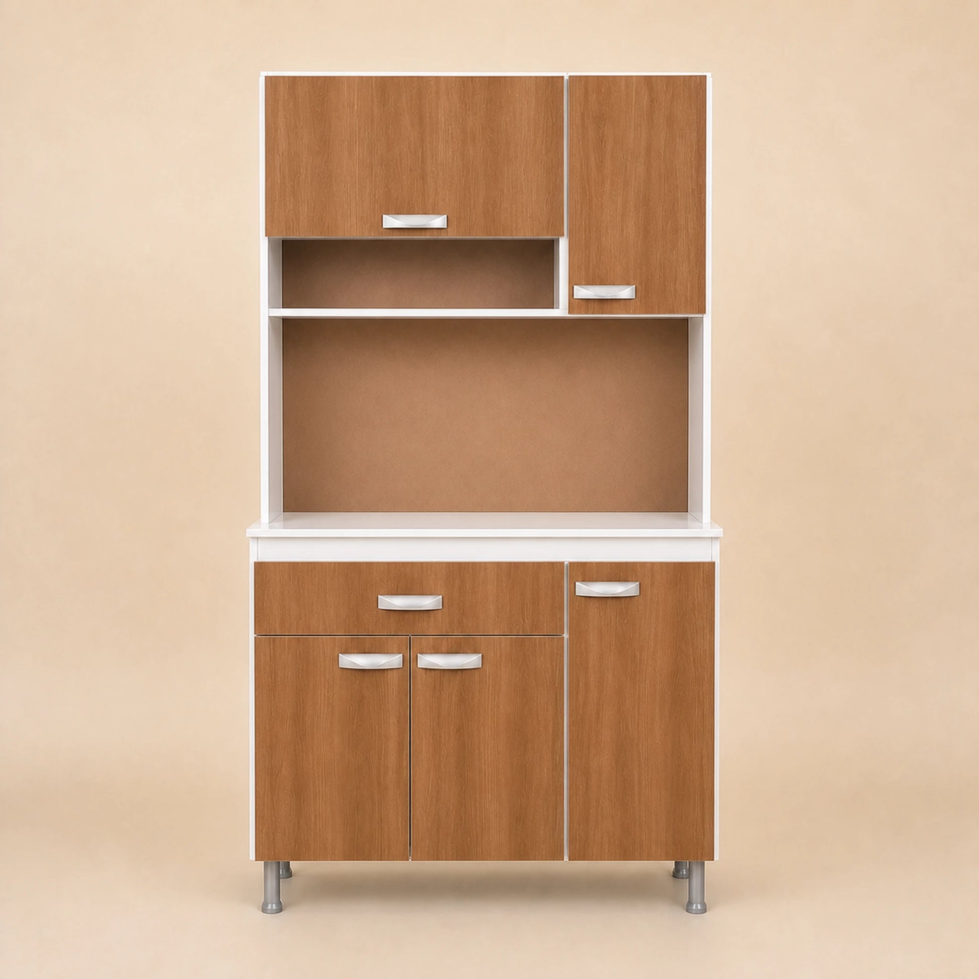 Gabinete de cocina grande en Blanco y Madera, vista frontal