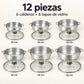 Contenido del juego: 6 calderos de aluminio de 20 a 36 cm y 6 tapas de vidrio