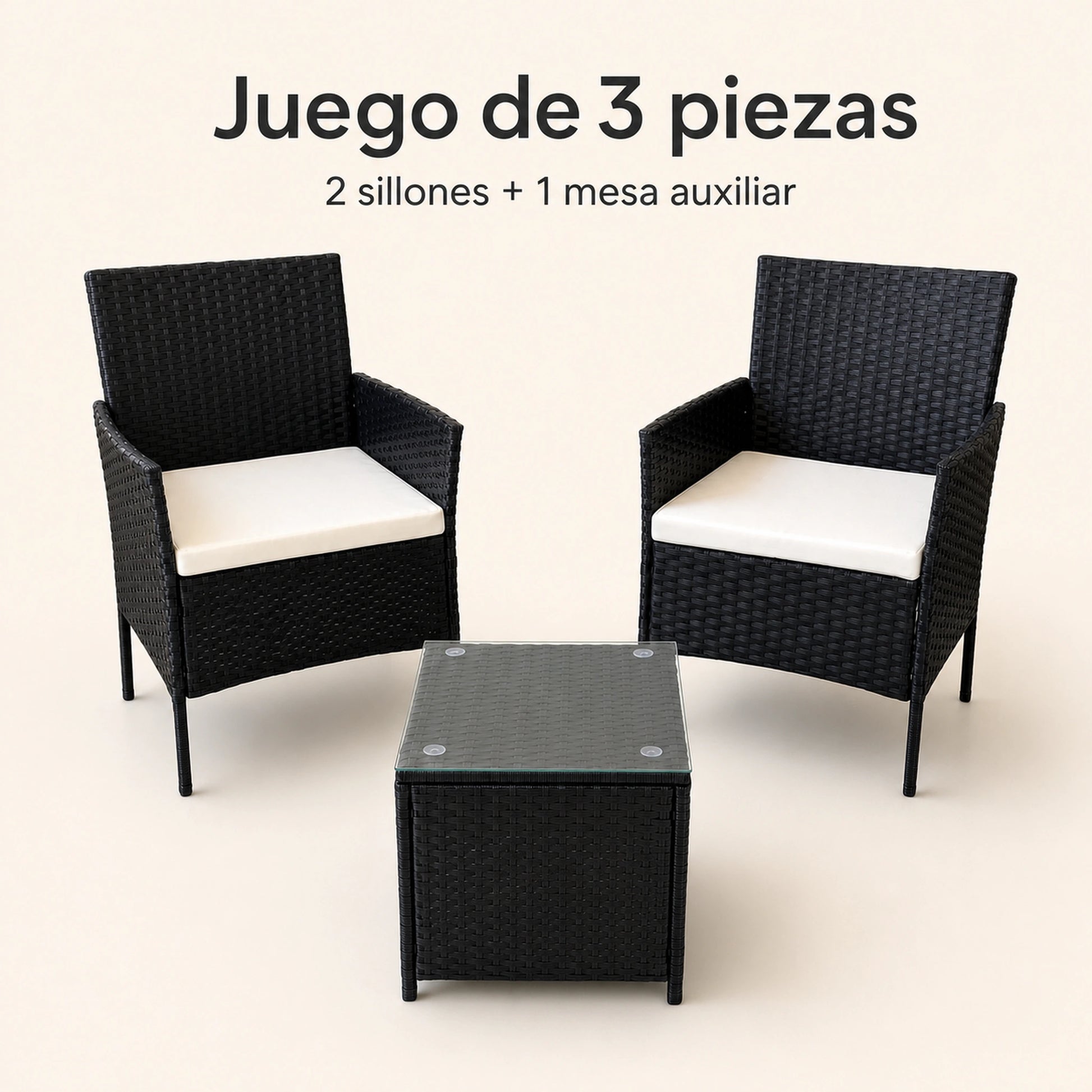 Juego de 3 piezas: 2 sillones y 1 mesa auxiliar del juego de terraza