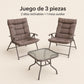 Juego de terraza reclinable Taupe: 2 sillas reclinables plegables y mesa auxiliar de vidrio