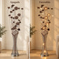 Lámpara de piso LED floral, diseño Floral Bronce – comparación apagada y encendida