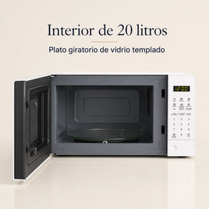 Interior del microondas Oster OGGE3701 con plato giratorio de vidrio templado