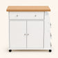 Vista frontal del carrito auxiliar de cocina Blanco / Roble con cajón y gabinete