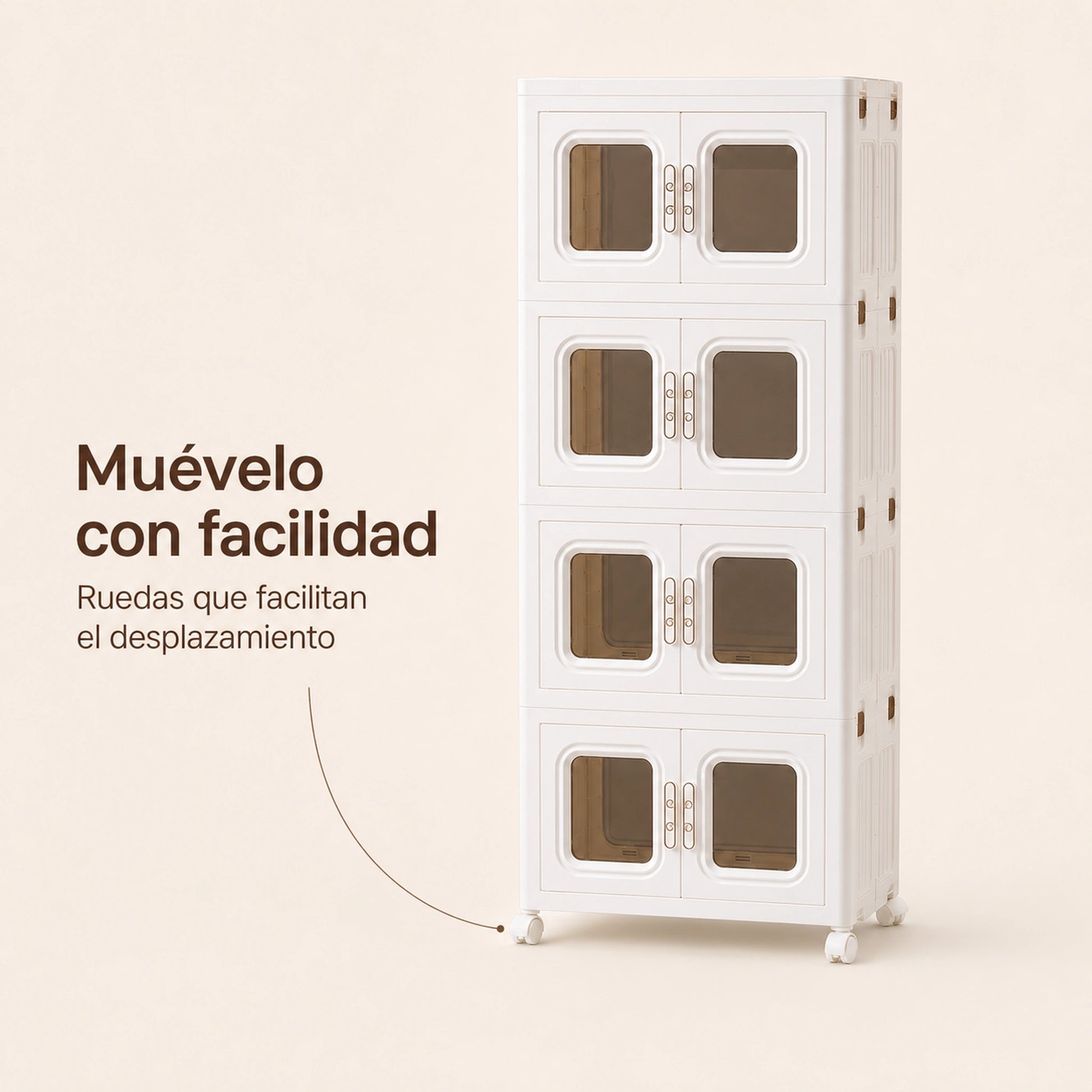 Ruedas giratorias en la base del organizador modular de plástico para fácil desplazamiento