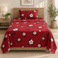 Juego de sábanas semimatrimonial 1.20 m, diseño Flores Blancas Fondo Rojo – vista frontal