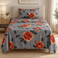 Juego de sábanas semimatrimonial 1.20 m, diseño Rosas Naranjas Fondo Gris – vista frontal