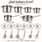 Contenido del set: ollas, sartén y utensilios de la batería de cocina Toscana Epicure