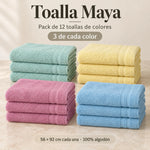 Pack de 12 Toallas Maya, variante Surtido Pastel, portada del pack de 12 toallas en colores surtidos