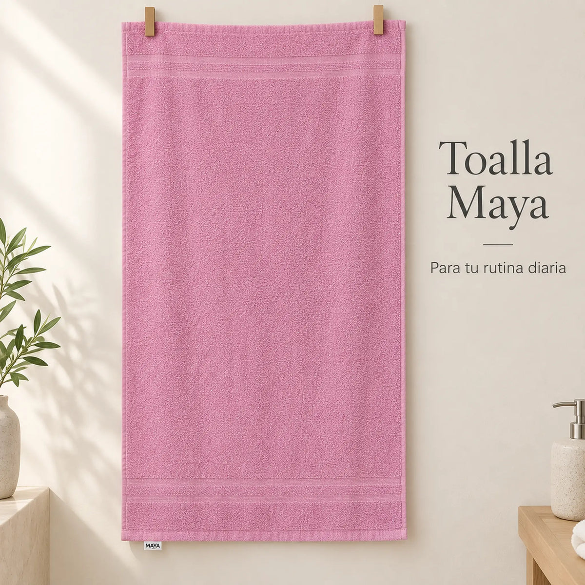 Pack de 12 Toallas Maya, variante Surtido Pastel, toalla color rosa, vista completa