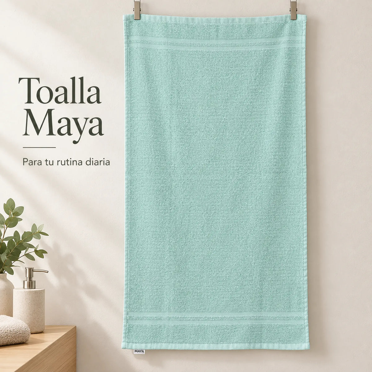 Pack de 12 Toallas Maya, variante Surtido Pastel, toalla color verde menta, vista completa