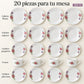 Set completo de la vajilla de porcelana Lotus en el diseño Peonías Románticas