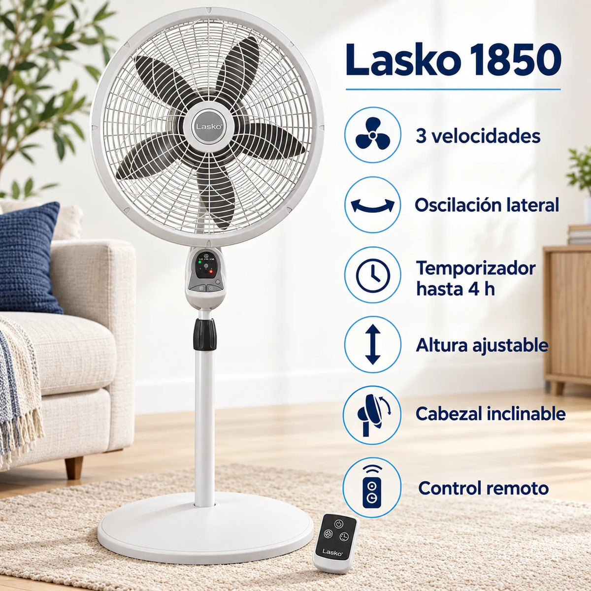 Ventilador de pedestal Lasko 18 pulgadas con control remoto – características principales