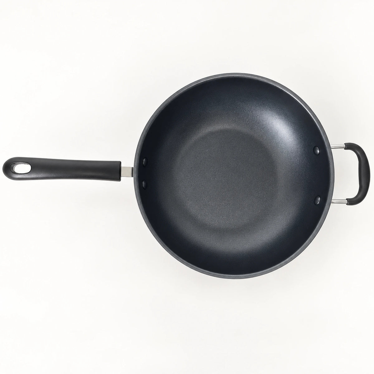 Vista superior del wok Alsasa con interior antiadherente negro