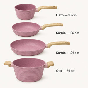 Medidas de las piezas de la batería de cocina Rosa: 16, 20 y 24 cm