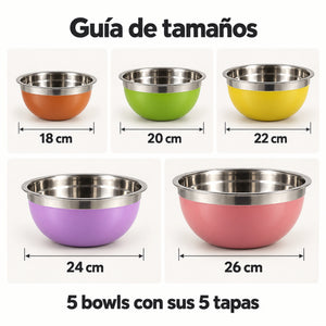 Guía de tamaños de los bowls Lotus: 18, 20, 22, 24 y 26 cm
