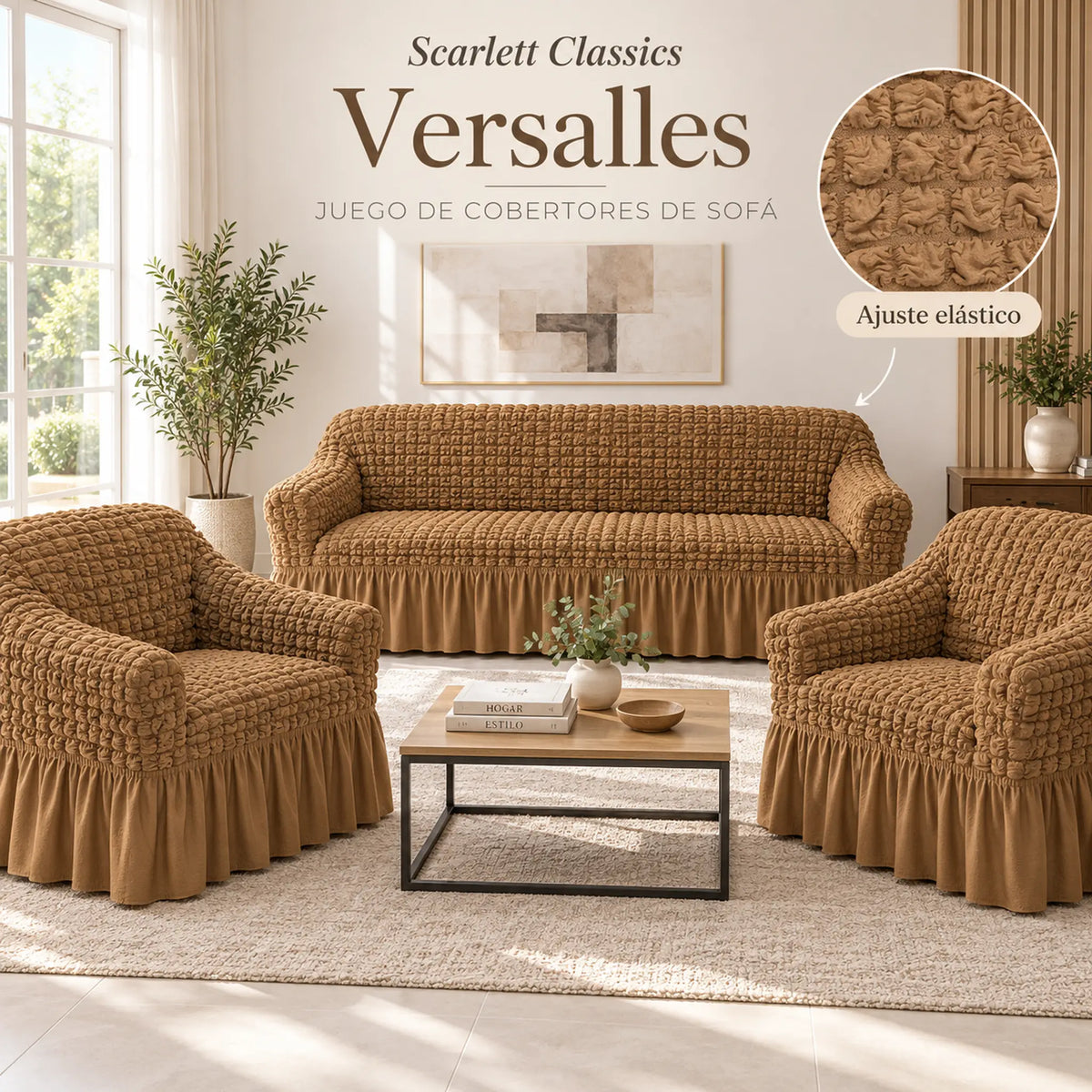 Set de cobertores Versalles color Camel, vista angular