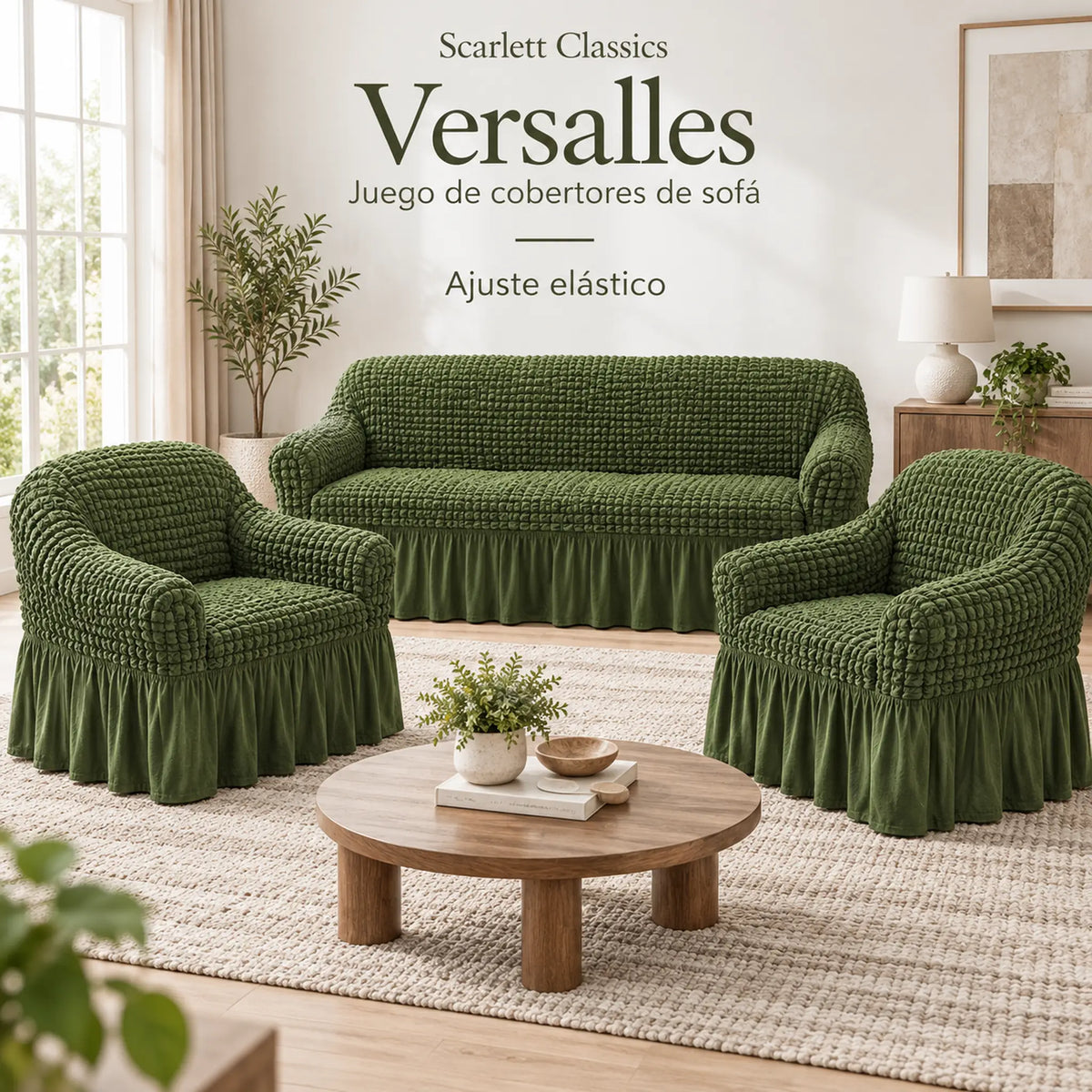 Set de cobertores Versalles color Verde Oliva, vista angular