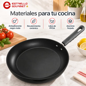 Detalle del recubrimiento antiadherente cerámico del sartén Estrella Gourmet