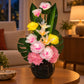 Arreglo de flores artificiales con luz LED, diseño Rosa Primaveral – encendido con luz LED en la sala