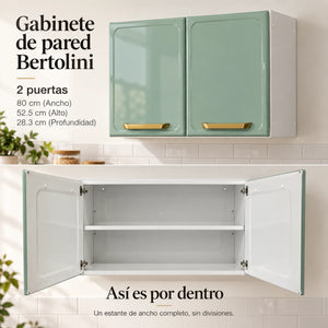 Interior blanco del gabinete aéreo de cocina metálico Bertolini de 2 puertas con un estante de ancho completo