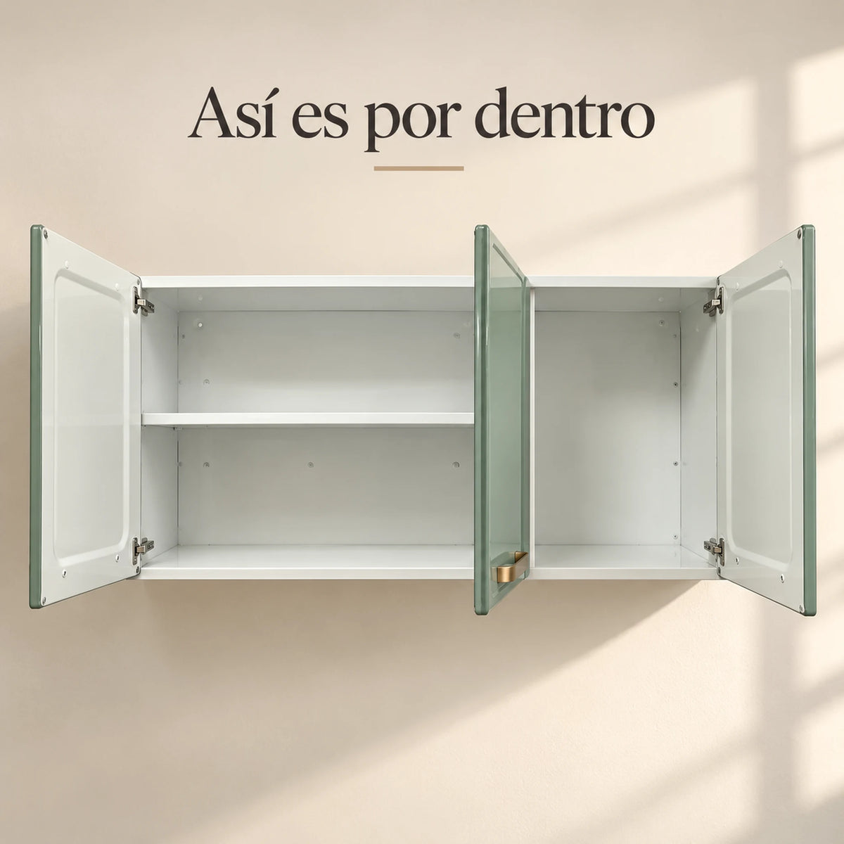 Interior blanco del gabinete aéreo de cocina metálico Bertolini de 3 puertas: un espacio con estante y otro de altura completa