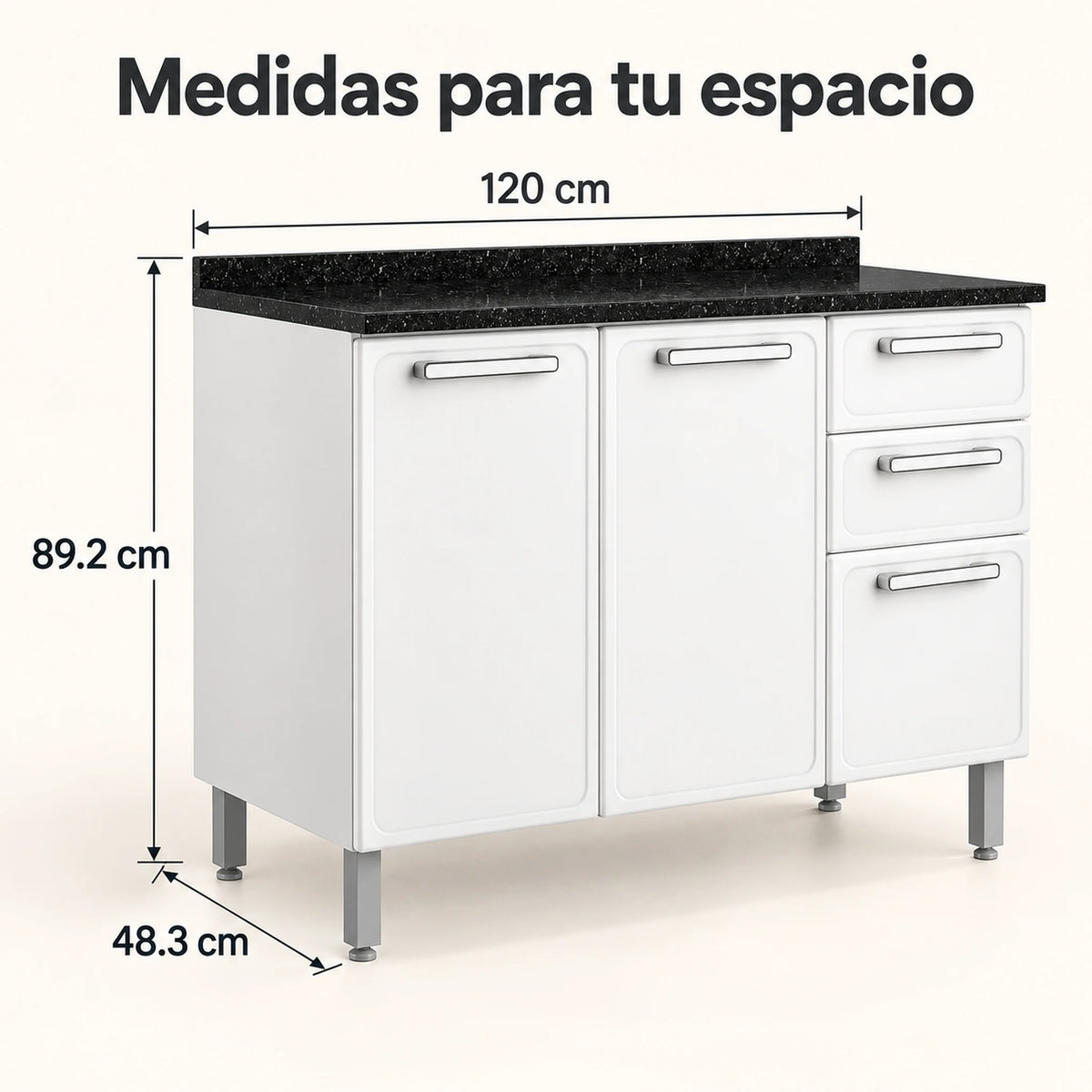 Gabinete de cocina de acero 120 cm – medidas: 120 x 89.2 x 48.3 cm