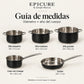 Guía de medidas de cada pieza de la batería de cocina Epicure Granite