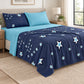 Juego de sábanas 4 piezas estampado azul marino con estrellas – caída en ángulo