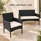 Sillón individual y sofá de 2 puestos del juego de terraza, en tejido negro con cojines crema