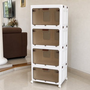 Vista posterior del organizador modular de plástico de 4 niveles