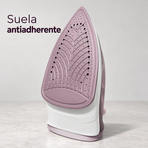 Plancha de vapor compacta rosada – suela antiadherente