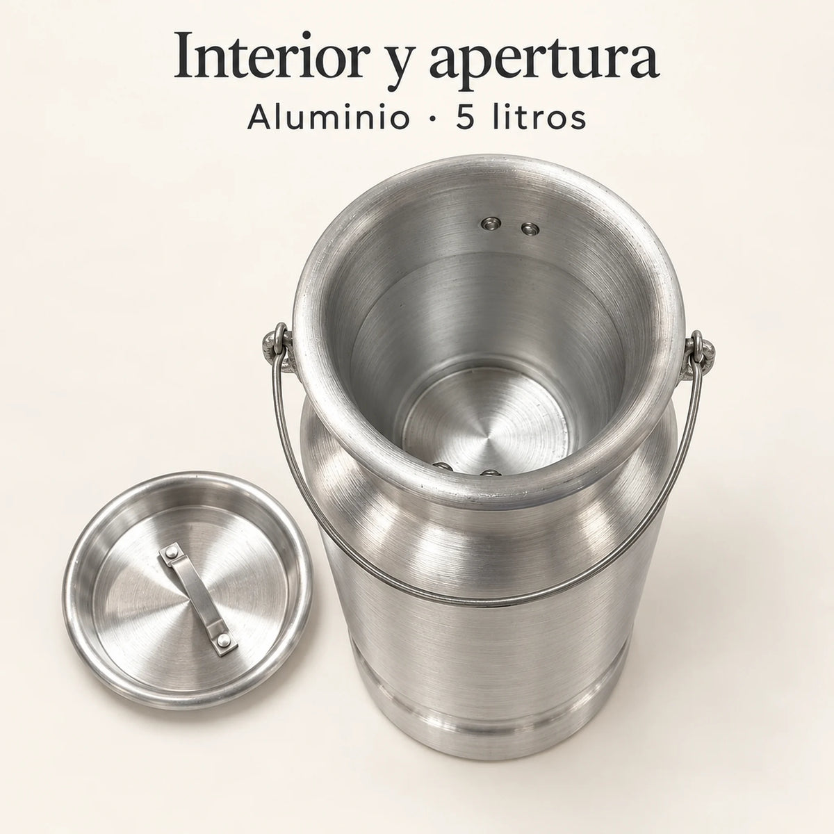 Interior y apertura del lechero de aluminio Alinter de 5 litros