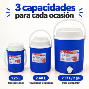 Set de 3 termos para líquidos color azul – 3 capacidades: 1.25 L, 2.40 L y 7.57 L