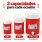 Set de 3 termos para líquidos color rojo – 3 capacidades: 1.25 L, 2.40 L y 7.57 L