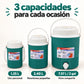 Set de 3 termos para líquidos color turquesa – 3 capacidades: 1.25 L, 2.40 L y 7.57 L