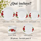 Piezas incluidas en la vajilla de porcelana Lotus, diseño Rosa Imperial: platos, plato hondo, plato de postre, taza y plato