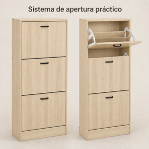 Zapatera de Madera Acabado Nogal con 3 Niveles Abatibles