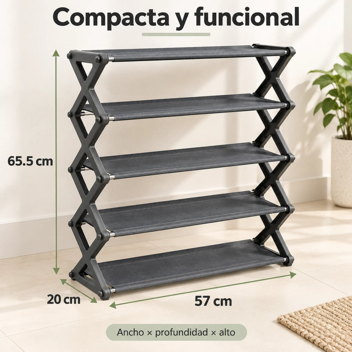 Zapatera de 5 niveles color gris – medidas: 57 x 20 x 65.5 cm