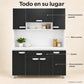 Alacena de cocina 7 puertas y 1 gaveta color Negro/Blanco – organización por zonas: almacenamiento superior, nicho central, gaveta y almacenamiento inferior