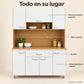 Alacena de cocina 7 puertas y 1 gaveta color Blanco/Roble Miel – organización por zonas: almacenamiento superior, nicho central, gaveta y almacenamiento inferior