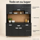 Alacena de cocina 7 puertas y 1 gaveta color Negro/Wengué – organización por zonas: almacenamiento superior, nicho central, gaveta y almacenamiento inferior