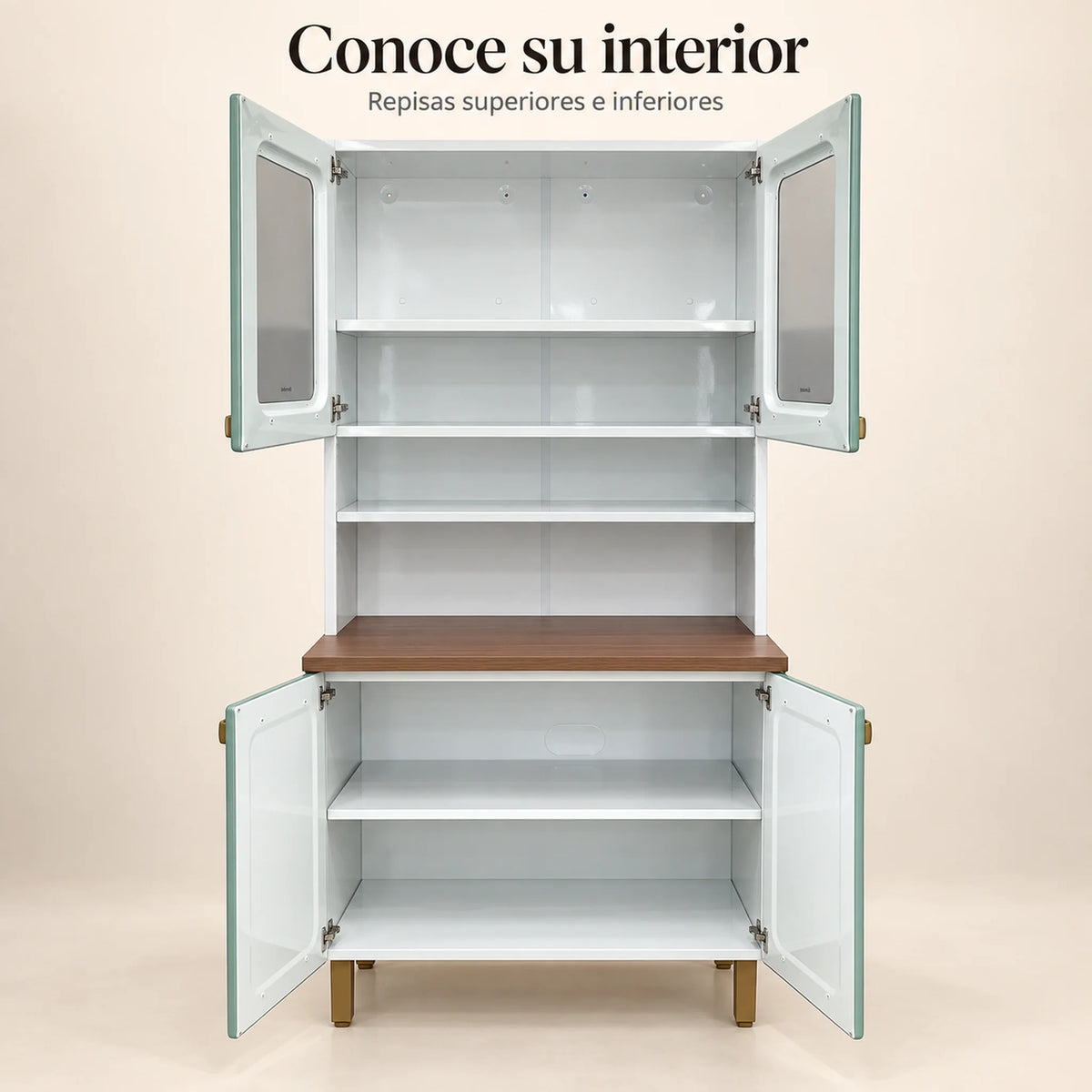 Alacena de Cocina Bertolini 2x1, interior con puertas abiertas y repisas superiores e inferiores