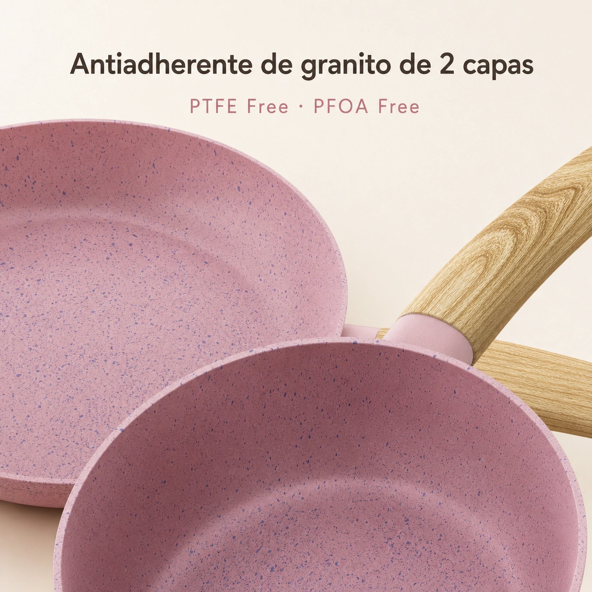 Detalle del recubrimiento antiadherente de la batería de cocina Rosa