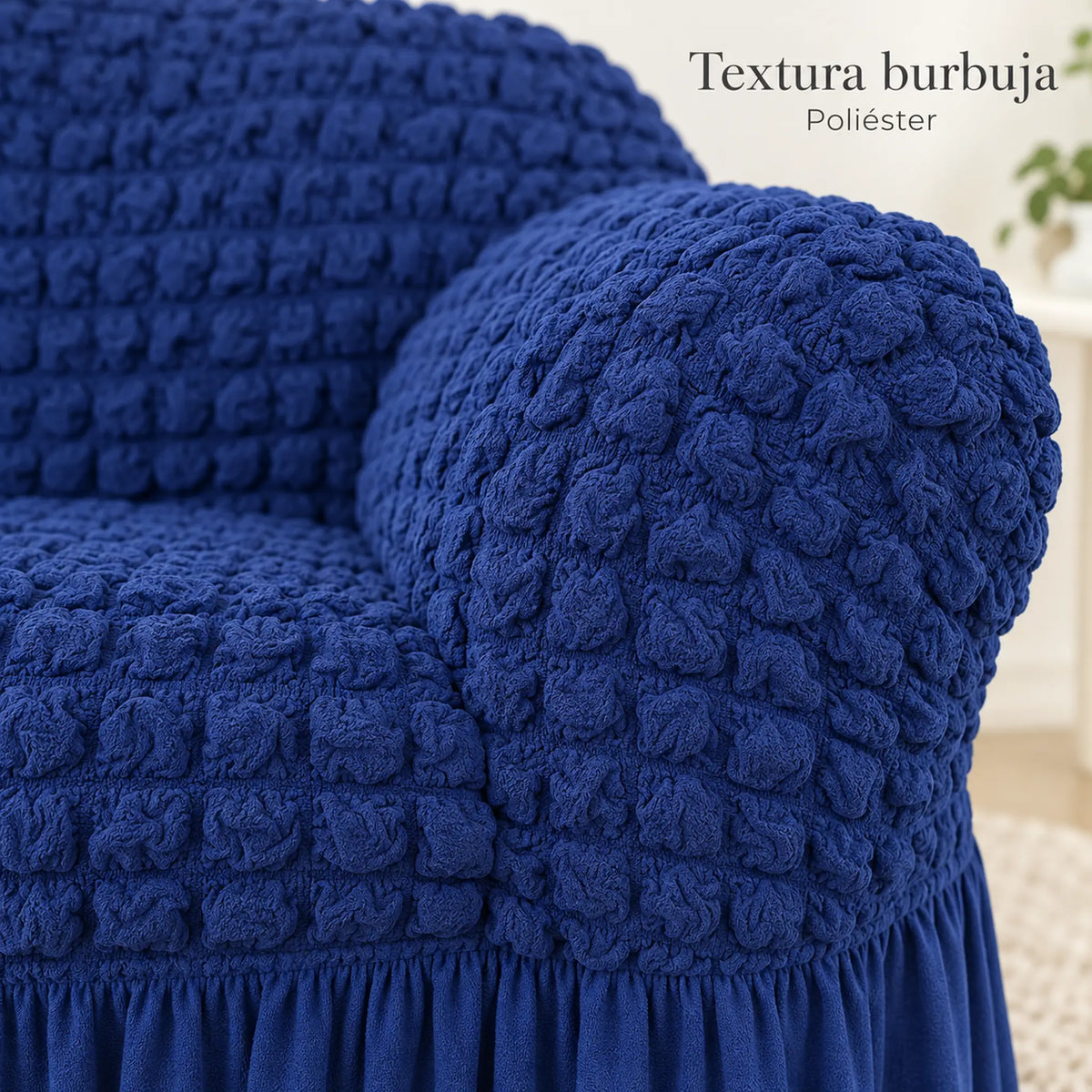 Set de cobertores Versalles color Azul Rey, detalle de la textura burbuja