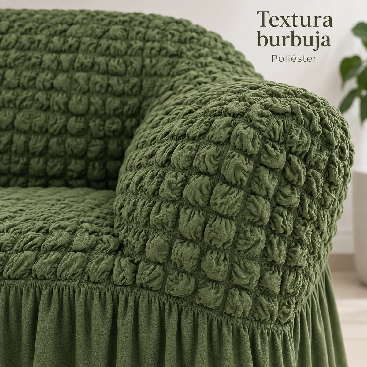 Set de cobertores Versalles color Verde Oliva, detalle de la textura burbuja