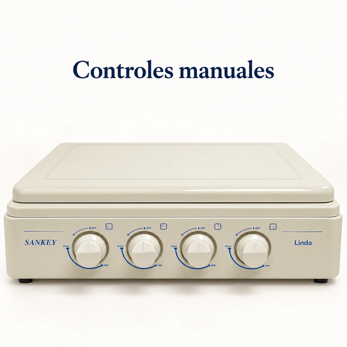 Controles manuales de la cocina a gas Sankey Linda con la tapa cerrada